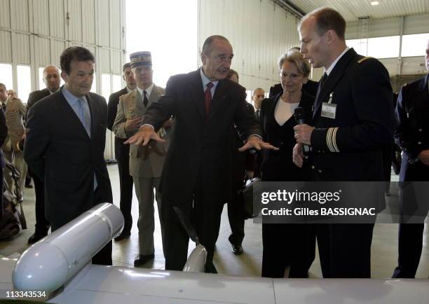 French President Jacques Chirac And Minister Of Defence Michelle Alliot-Marie Visits The French Delegation For Armement At The Istres Air Base 125 On...