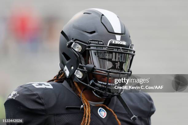Trent Richardson of the Birmingham Iron looks on before an Alliance of American Football game against the San Antonio Commanders at Legion Field on...