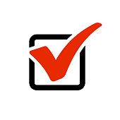 Red checkmark in box. Vector