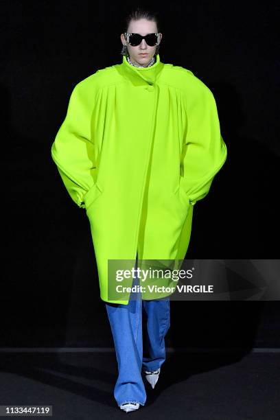 Model walks the runway at the Balenciaga Ready to Wear fashion show at Paris Fashion Week Autumn/Winter 2019/20 on March 3, 2019 in Paris, France.