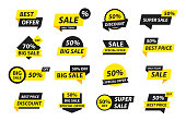 Sale tags collection. Special offer, big sale, discount, best price, mega sale banner set. Shop or online shopping. Sticker, badge, coupon, store. Vector Illustration.