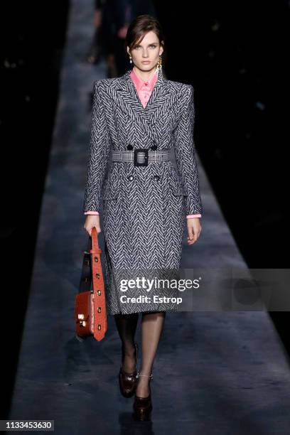 Model walks the runway at the Givenchy show at Paris Fashion Week Autumn/Winter 2019/20 on March 3, 2019 in Paris, France.