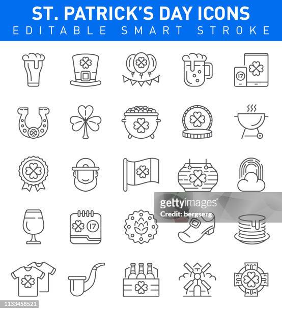 st. patrick's day icons. editable stroke collection - top hat icon stock illustrations