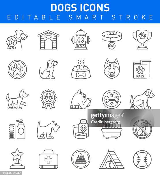 dogs icons. editable stroke collection - pet food stock illustrations