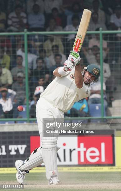 Australia's Matthew Hayden plays a shot during the third Test match between Australia and India at Feroz Shah Kotla ground, on October 31, 2008 in...