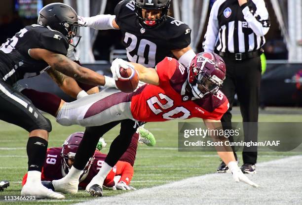 Kenneth Farrow II of the San Antonio Commanders is tackled out of bounds during the second half in an Alliance of American Football game against the...