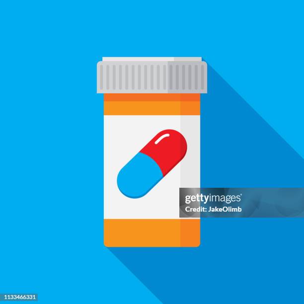 ilustraciones, imágenes clip art, dibujos animados e iconos de stock de botella de píldora icono plana - analgésico