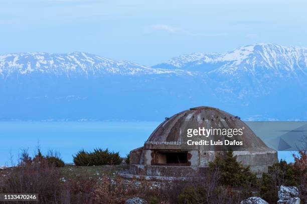 bunker by the lake ohrid - air raid shelter stock pictures, royalty-free photos & images