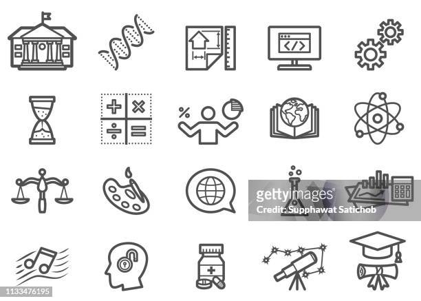education line icons set - philosophy book stock illustrations