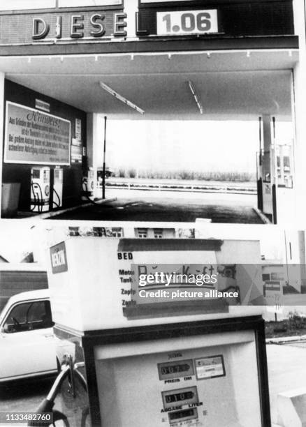 Unsere Kombo zeigt oben den "Superpreis" von 1,06 Mark für einen Liter Diesel-Kraftstoff an einer FreienTankstelle in Hannover und unten die...