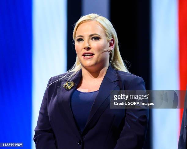 Meghan McCain, TV Host and Author, seen speaking during the American Israel Public Affairs Committee Policy Conference in Washington, DC.