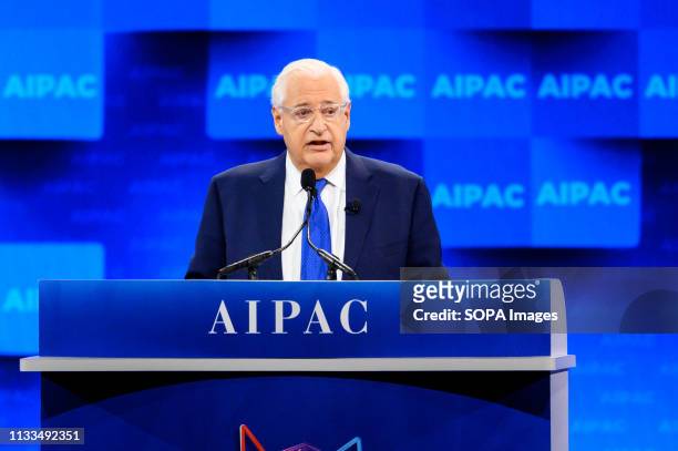 Ambassador to Israel David Friedman seen speaking during the American Israel Public Affairs Committee Policy Conference in Washington, DC.