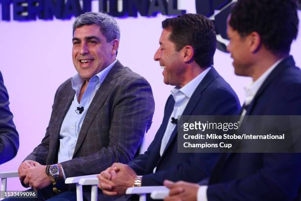 Member of the 1994 U.S. World Cup team Claudio Reyna speaks during 'Home Field Advantage '94 World Cup' panel during day three of the International...