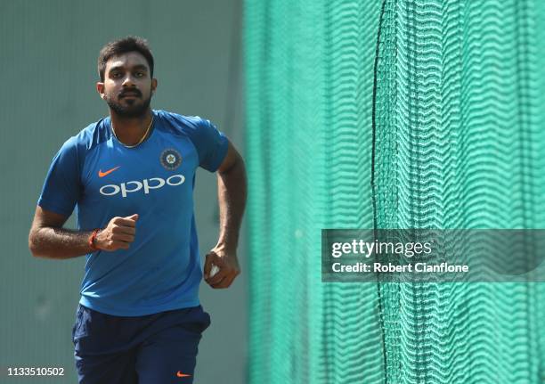 Vijay Shankar of India ahead of game two of the One Day International series between India and Australia at Vidarbha Cricket Association Ground on...