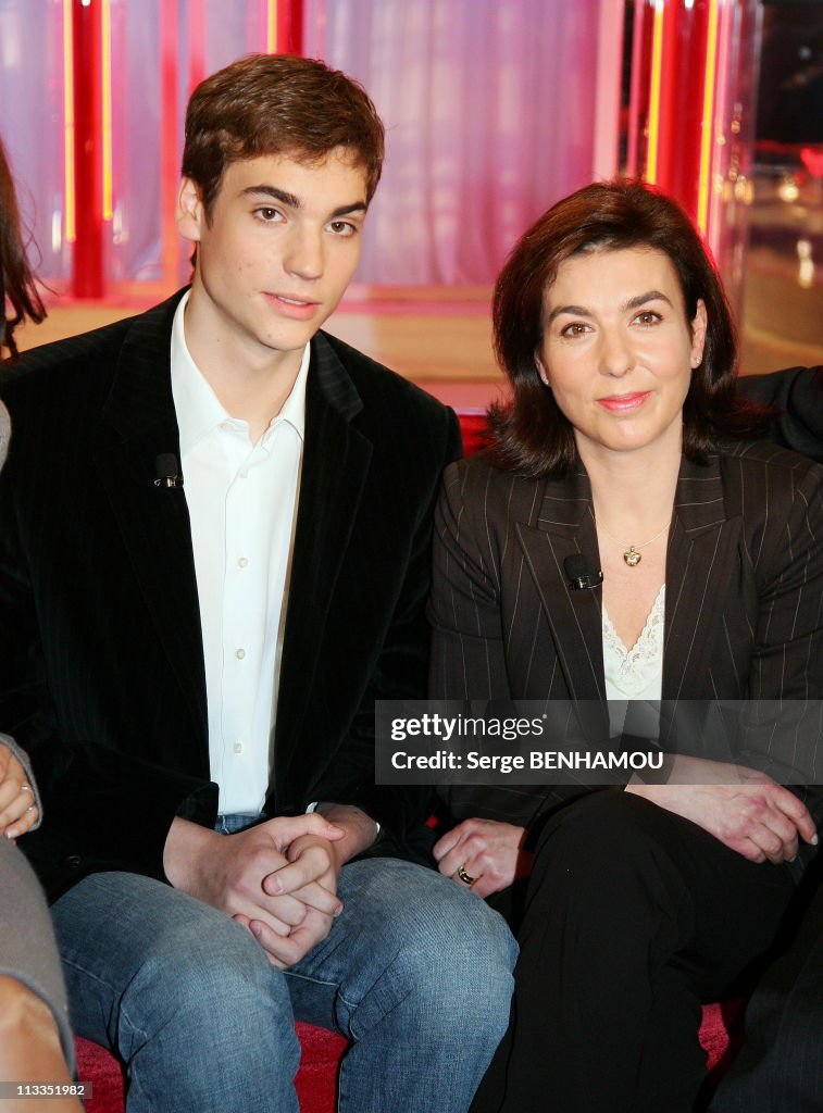 Valentin Montand and his mother Carole Amiel on Vivement Dimanche Tv show In Paris, France On November 15, 2006.