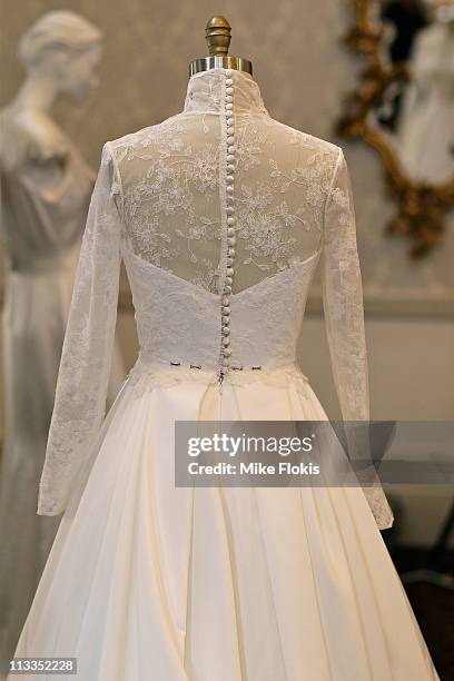 The replica wedding dress worn by Catherine, Duchess of Cambridge displayed at the Queen Victoria Building on May 2, 2011 in Sydney, Australia....