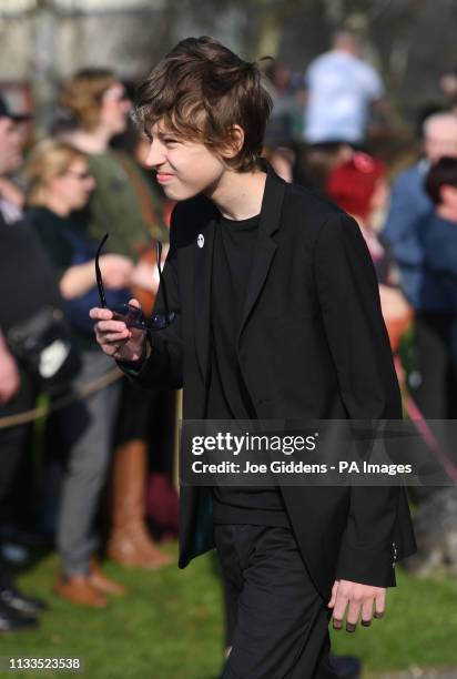 Ace Howlett arrives for the funeral of Keith Flint at St Mary's Church in Bocking, Essex.