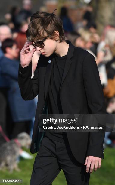 Ace Howlett arrives for the funeral of Keith Flint at St Mary's Church in Bocking, Essex.