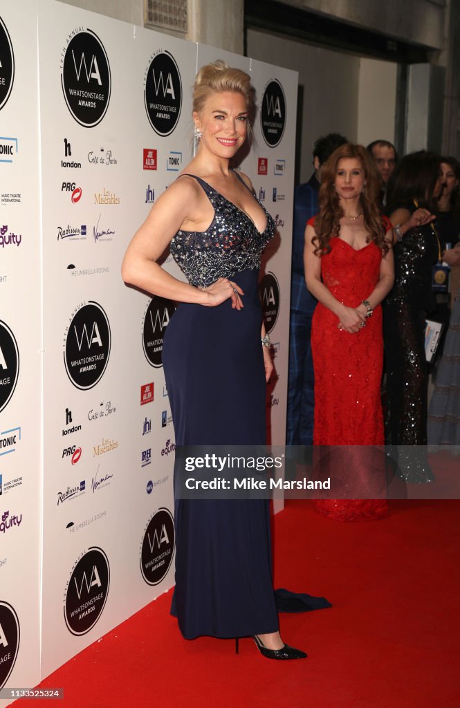 Hannah Waddingham attends the WhatsOnStage Awards at Prince Of Wales