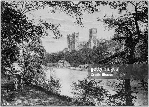 ilustrações, clipart, desenhos animados e ícones de fotografia preto e branco antiga de inglaterra e de wales: catedral de durham - durham nordeste da inglaterra