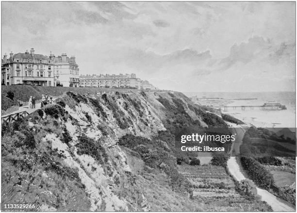 antique black and white photograph of england and wales: folkestone, the lees - folkestone stock illustrations
