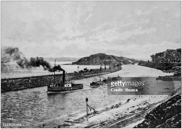 antique black and white photograph of england and wales: manchester ship canal, above eastham - manchester city stock illustrations