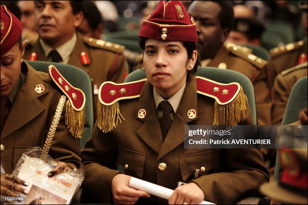 Women's officiers of the Lybian Infantry Academy at the sixth world symposium on the thought of Mouamar Kadahfi in Sheba, Libya on March 03, 2007.