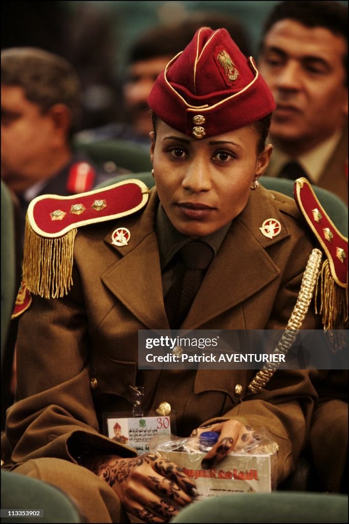 Women's officiers of the Lybian Infantry Academy at the sixth world symposium on the thought of Mouamar Kadahfi in Sheba, Libya on March 03, 2007.