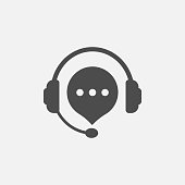 hotline support service with headphones icon isolated on white background. Vector illustration.