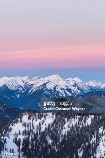 bayern - walchensee winter - sonnenuntergang sonnenaufgang landschaft imagens e fotografias de stock
