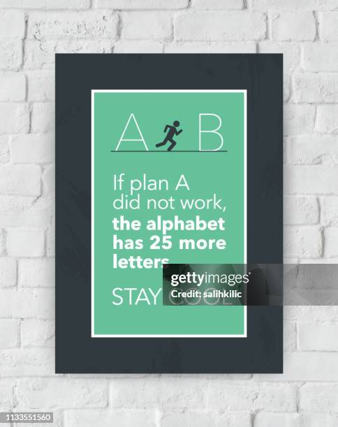 if plan a did not work the alphabet has 25 more letters, stay cool - motivational quotes vector poster - office wall poster stock illustrations