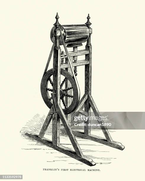 benjamin franklins erste elektrische maschine - benjamin franklin stock-grafiken, -clipart, -cartoons und -symbole