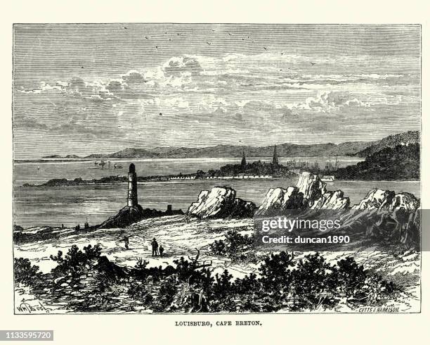 stockillustraties, clipart, cartoons en iconen met louisbourg, kaap breton, nova scotia 19de eeuw - louisbourg