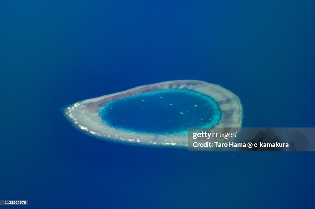 Investigator Northeast Shoal in Spratly Islands in the South China sea in Philippines daytime aerial view from airplane