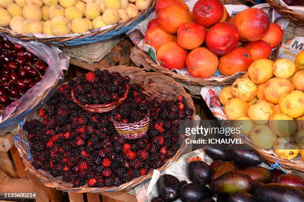 fresh fruits market bolivia - aliments et boissons stockfoto's en -beelden