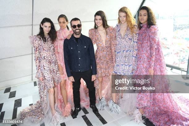 Designer Giambattista Valli and models seen backstage during the Giambattista Valli show as part of the Paris Fashion Week Womenswear Fall/Winter...