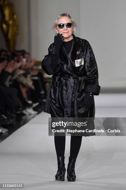 Fashion Designer Agnes Trouble walks the runway during the Agnes B show as part of the Paris Fashion Week Womenswear Fall/Winter 2019/2020 on March...