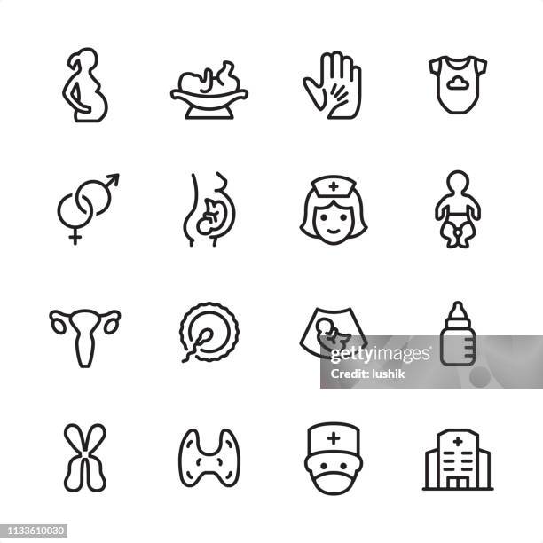 ilustraciones, imágenes clip art, dibujos animados e iconos de stock de embarazo-conjunto de iconos de contorno - ultrasound scan