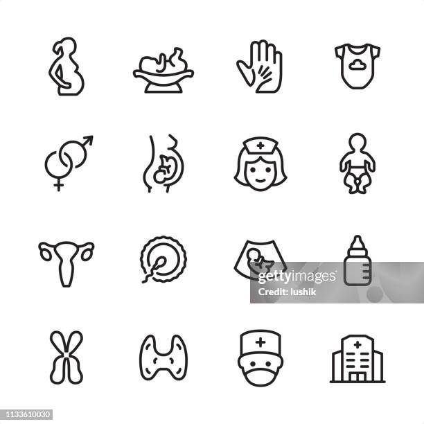 ilustrações de stock, clip art, desenhos animados e ícones de pregnancy - outline icon set - macacão de bebé