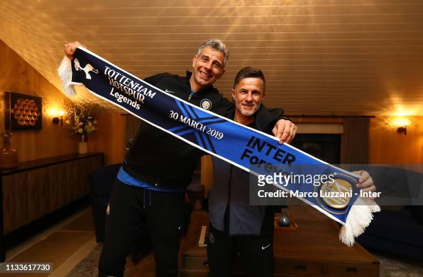 Francesco Toldo and Benito Carbone of Inter Forever at The Lodge on March 29, 2019 in London, England.