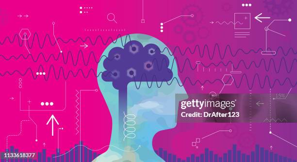 measuring brain waves - education science and technology stock illustrations