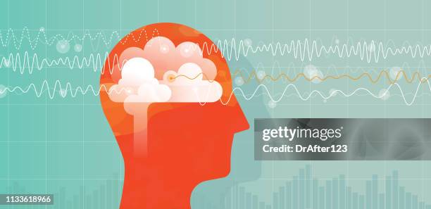 orange head and brain waves - wellbeing abstract stock illustrations