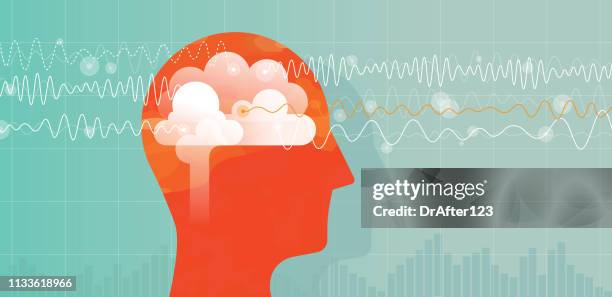 orange head and brain waves - human brain waves stock illustrations