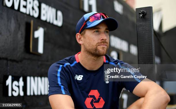 Dawid Malan of England poses for a portrait ahead of a nets session at the Daren Sammy Cricket Stadium on March 04, 2019 in Gros Islet, Saint Lucia.