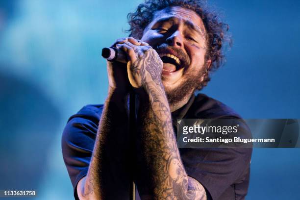 Post Malone performs during the first day of Lollapalooza Buenos Aires 2018 at Hipodromo de San Isidro on March 29, 2019 in Buenos Aires, Argentina.