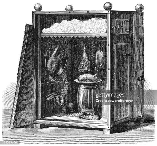 ilustraciones, imágenes clip art, dibujos animados e iconos de stock de una antigua icebox-19th siglo - nevera de playa