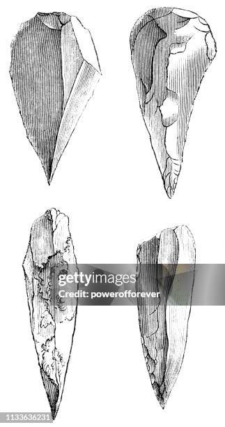 史前的穆斯塔法·弗林特矛頭-160, 000 至 40, 000年前 - early homo sapiens 幅插畫檔、美工圖案、卡通及圖標