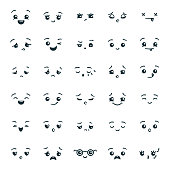 Set of cute kawaii emoticons emoji