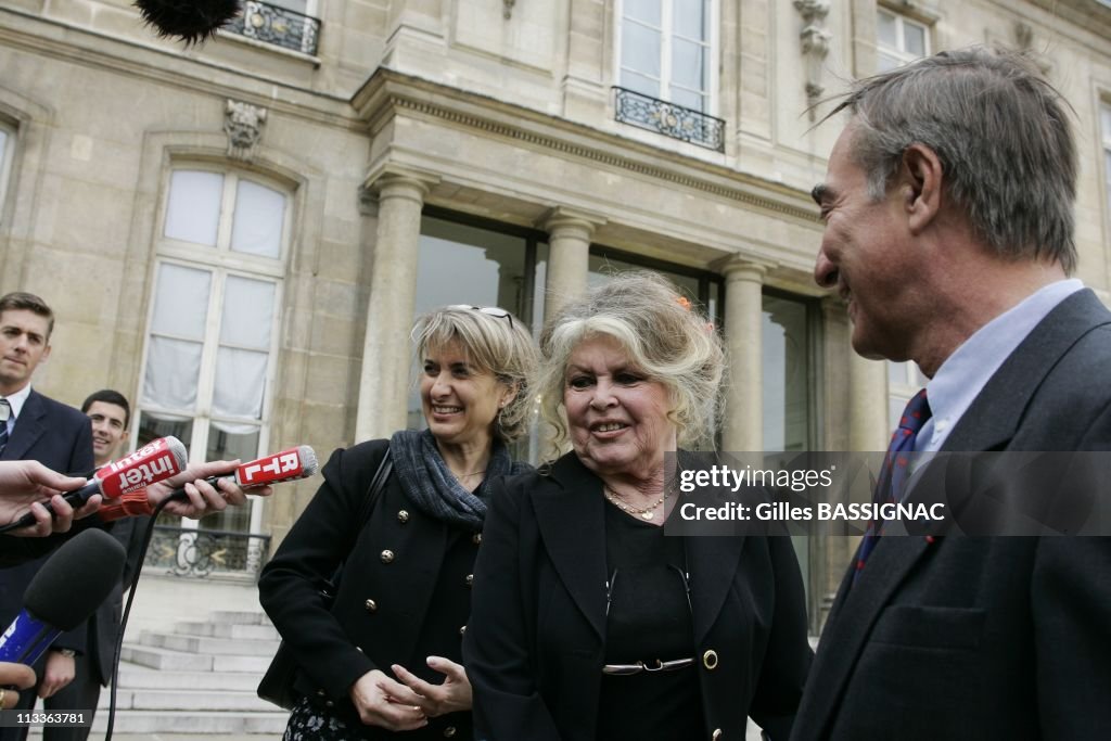 Former actress and now animals rights activist Brigitte Bardot invited for a meeting on the environment with French President Nicolas Sarkozy, at the Elysee Palace In Paris, France On September 27, 2007.