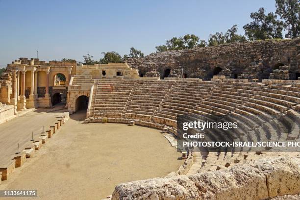 bet shean roman theatre, israel - classical style stock illustrations